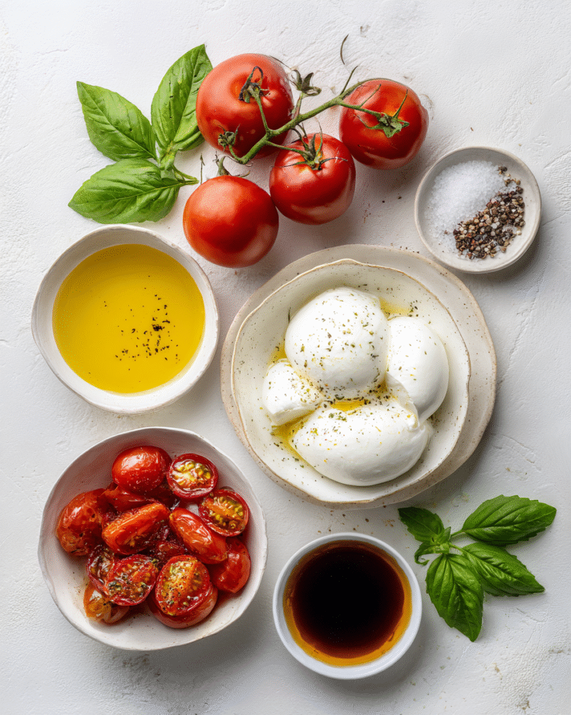 Best Burrata and Oven Roasted Tomato Salad Youll Ever Taste 2 Craving a restaurant-worthy salad that'll wow your taste buds? Our Burrata and Oven Roasted Tomato Salad delivers creamy cheese, caramelized tomatoes, and fresh herbs. Discover pure deliciousness!