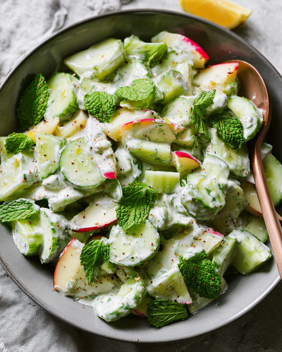 Cucumber Mint Yogurt Salad: Cool Refreshing Summer Delight! 3 Craving a cool summer salad? Elevate your picnic game with this easy Cucumber Mint Yogurt Salad that's crisp, creamy, and bursting with refreshing flavor. Discover now!