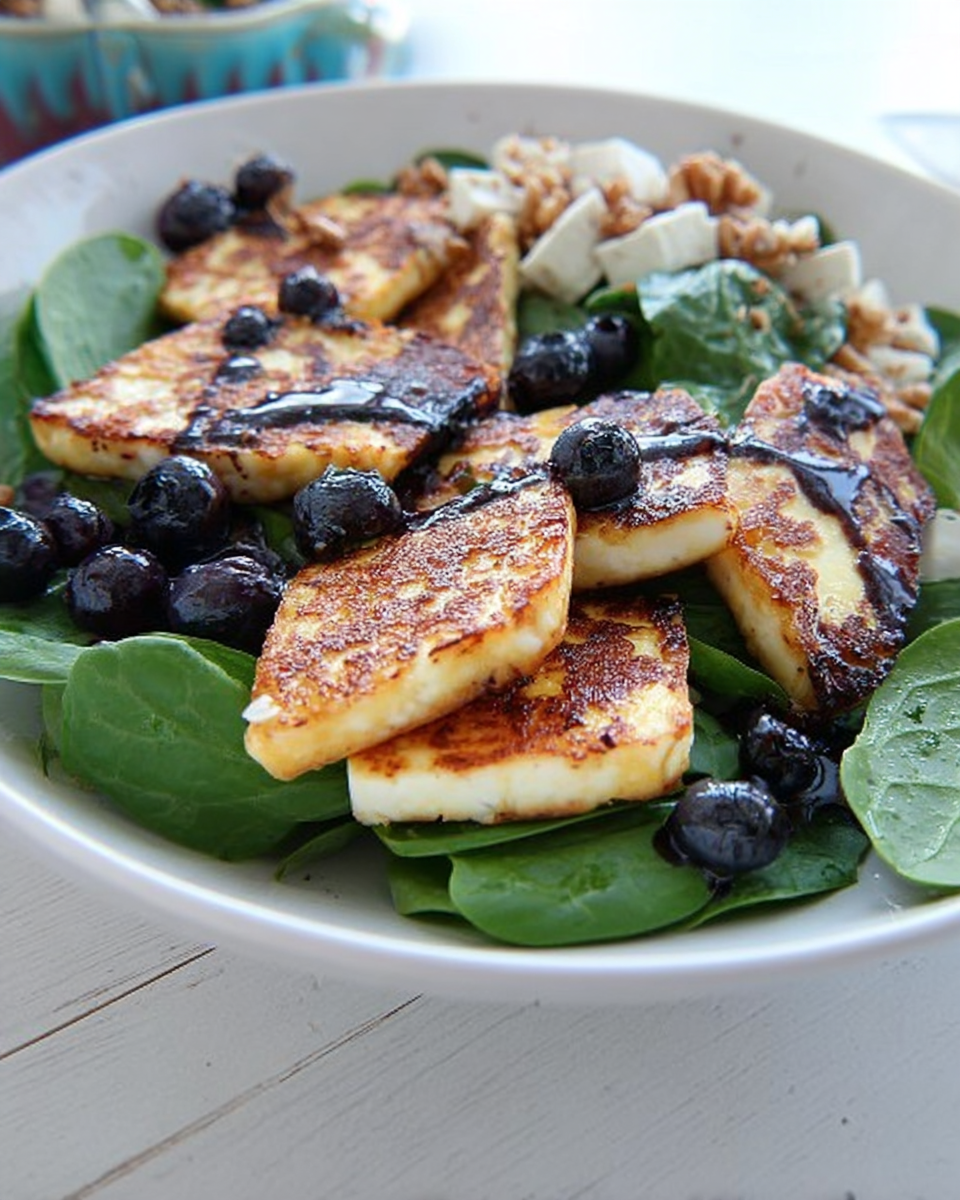 How to Make Grilled Halloumi That Will Blow Your Mind 3 Craving a mouthwatering vegetarian dish that will transform your grilling game? Learn how to create irresistible Grilled Halloumi with Blueberry Balsamic Glaze & Spinach and Walnut Salad with Feta. Try now!