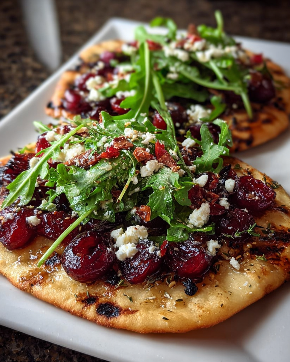 How to Make the Ultimate Roasted Cherry Flatbread with Goat Cheese 3 Craving a gourmet flatbread that combines sweet roasted cherries with tangy goat cheese? Learn how to create this stunning Roasted Cherry Flatbread with Goat Cheese, Thyme & Arugula in minutes. Try now!