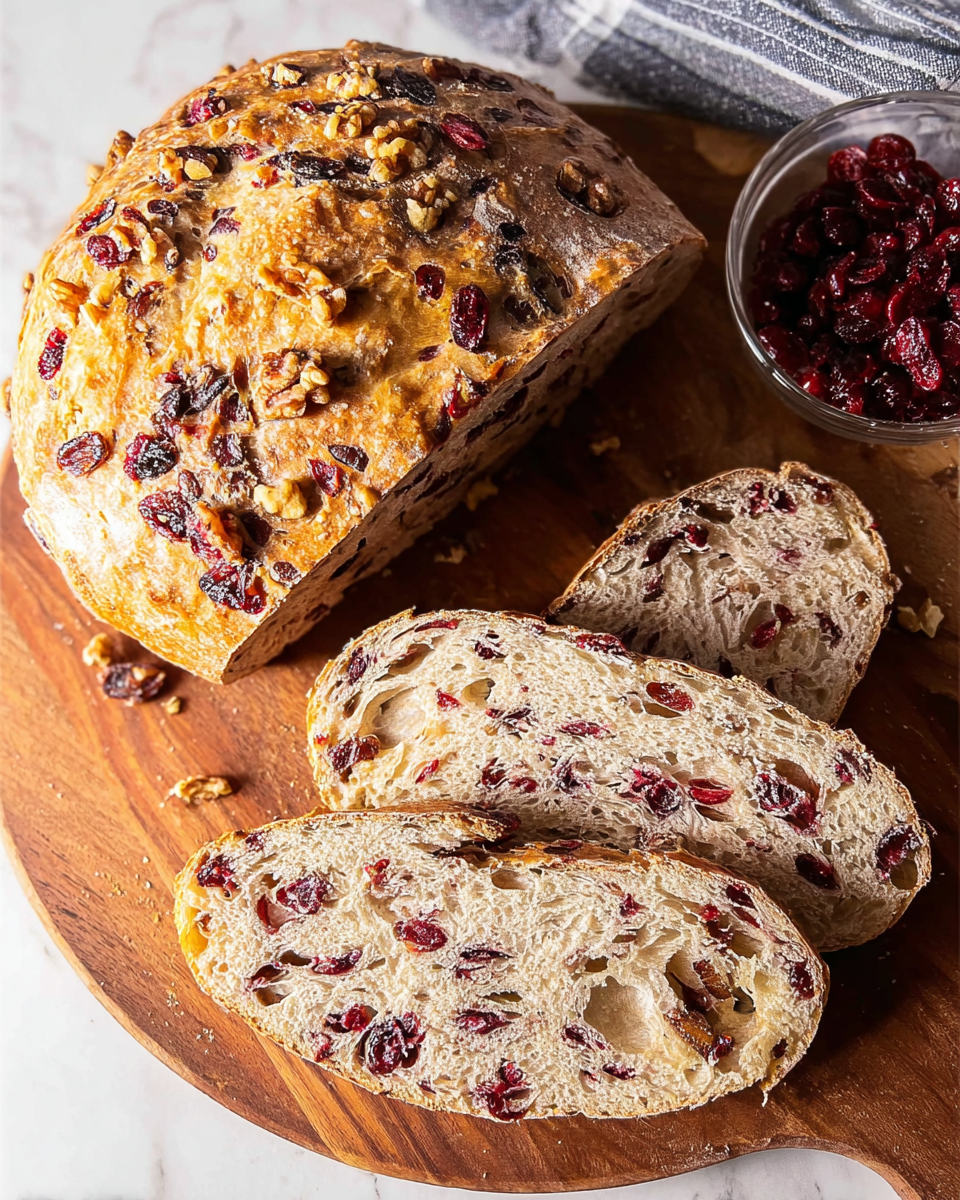 No-Knead Cranberry Walnut Bread: Easiest Recipe Ever!
