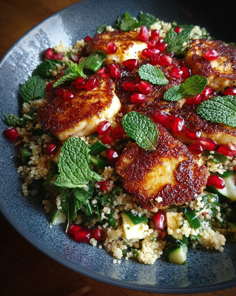 How to Make Halloumi & Pomegranate Couscous Salad in 15 Mins