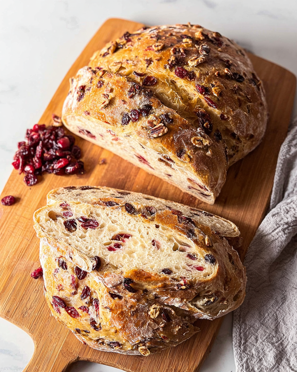 No-Knead Cranberry Walnut Bread: Easy Homemade Magic!