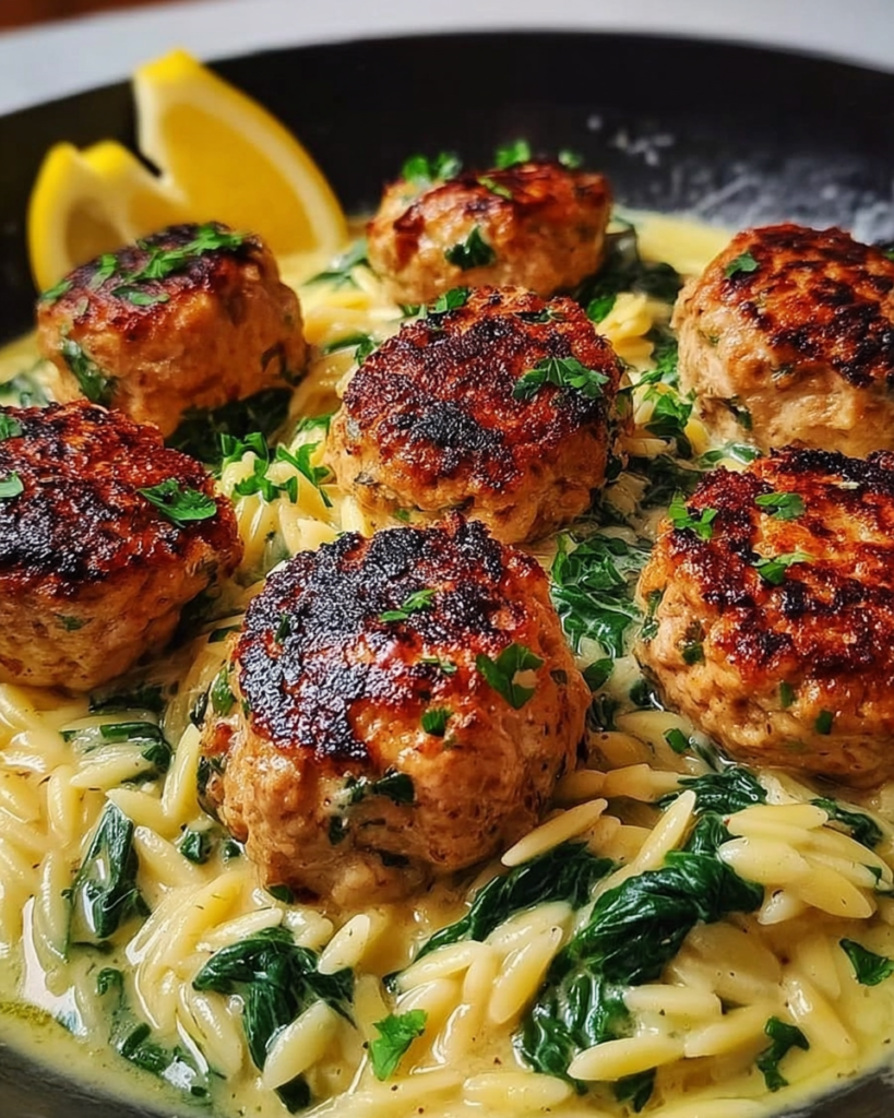 Craving a zesty twist on classic meatballs? Our Baked Ricotta Lemon Meatballs over Orzo Sala combine creamy ricotta, bright lemon, and tender pasta for a mouthwatering meal. Try now!