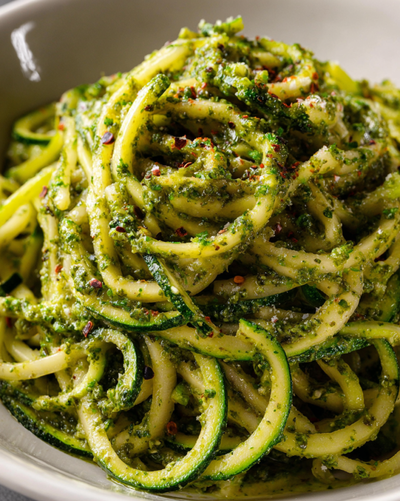 Quickly make healthy zucchini noodles with a flavorful pesto sauce. Discover the easy steps to create this delicious and nutritious meal in minutes.