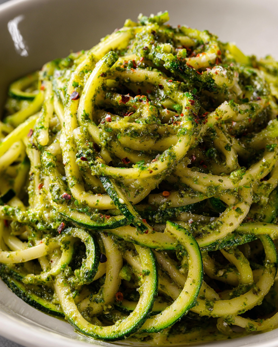 Quickly make healthy zucchini noodles with a flavorful pesto sauce. Discover the easy steps to create this delicious and nutritious meal in minutes.