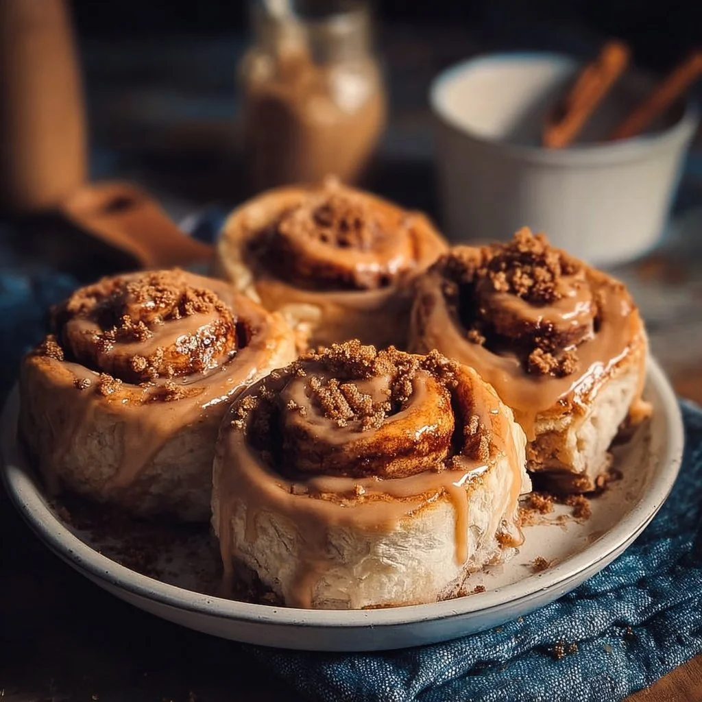Delicious Biscoff cookie butter cinnamon rolls with a drizzle on top