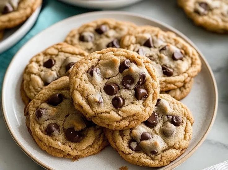 Delicious browned butter chocolate chip cookies on a baking tray