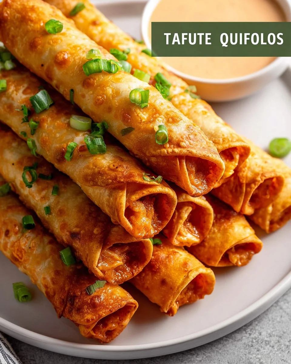 Buffalo Chicken Taquitos 2 Crispy Buffalo Chicken Taquitos garnished with green onions and ranch dip