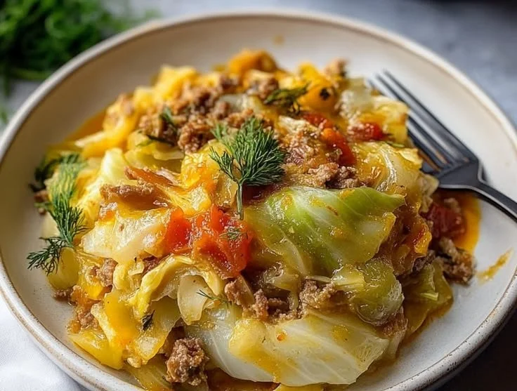 Cabbage Casserole 3 Delicious cabbage casserole dish topped with melted cheese and herbs