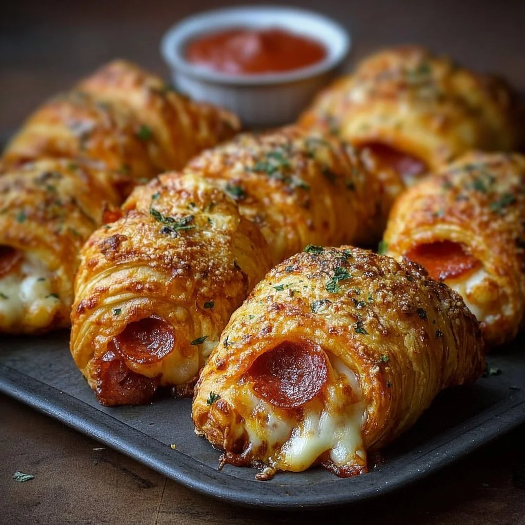 Cheesy pepperoni croissant rolls fresh out of the oven.