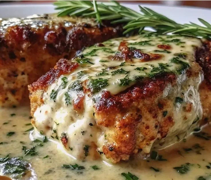 Chicken with Boursin Sauce 3 Juicy chicken breast topped with rich Boursin sauce garnished with herbs