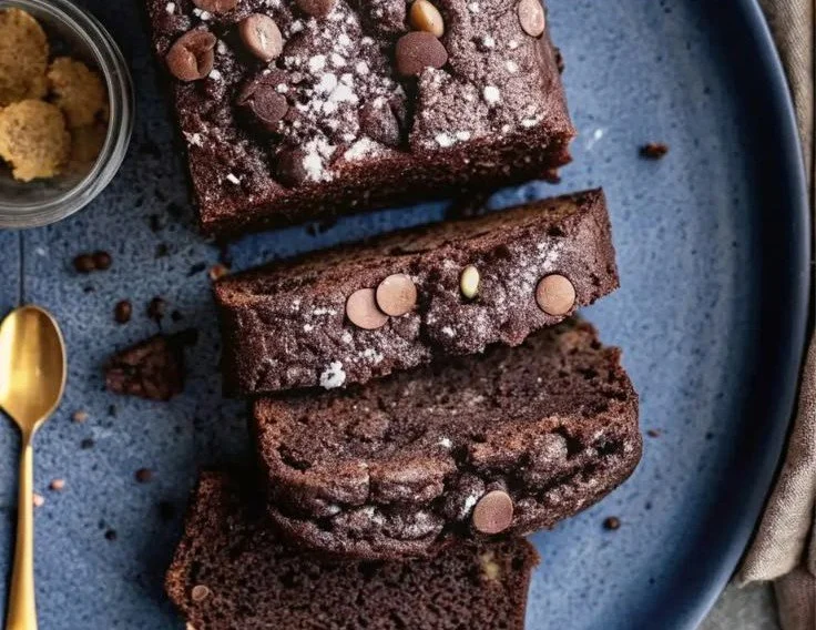 Chocolate Espresso Banana Bread 3 Sliced chocolate espresso banana bread on a wooden board