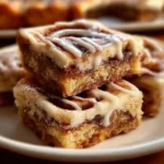 Delicious cinnamon roll bliss bars topped with creamy frosting.