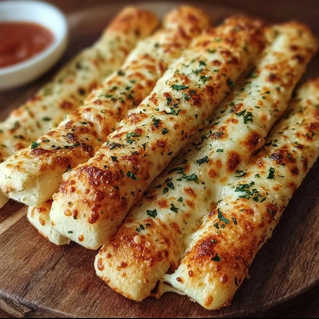 Copycat Pizza Breadsticks 3 Homemade copycat pizza breadsticks ready for dipping.