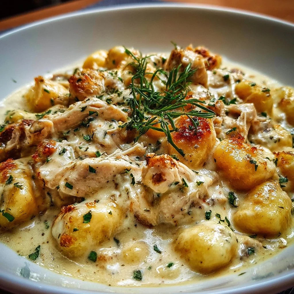 Creamy Crack Chicken Gnocchi 3 Creamy crack chicken gnocchi dish garnished with herbs