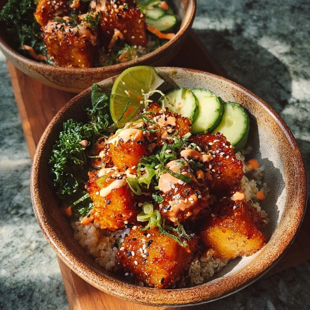 Crispy Bang Bang Salmon Bites served in a vibrant bowl with fresh ingredients