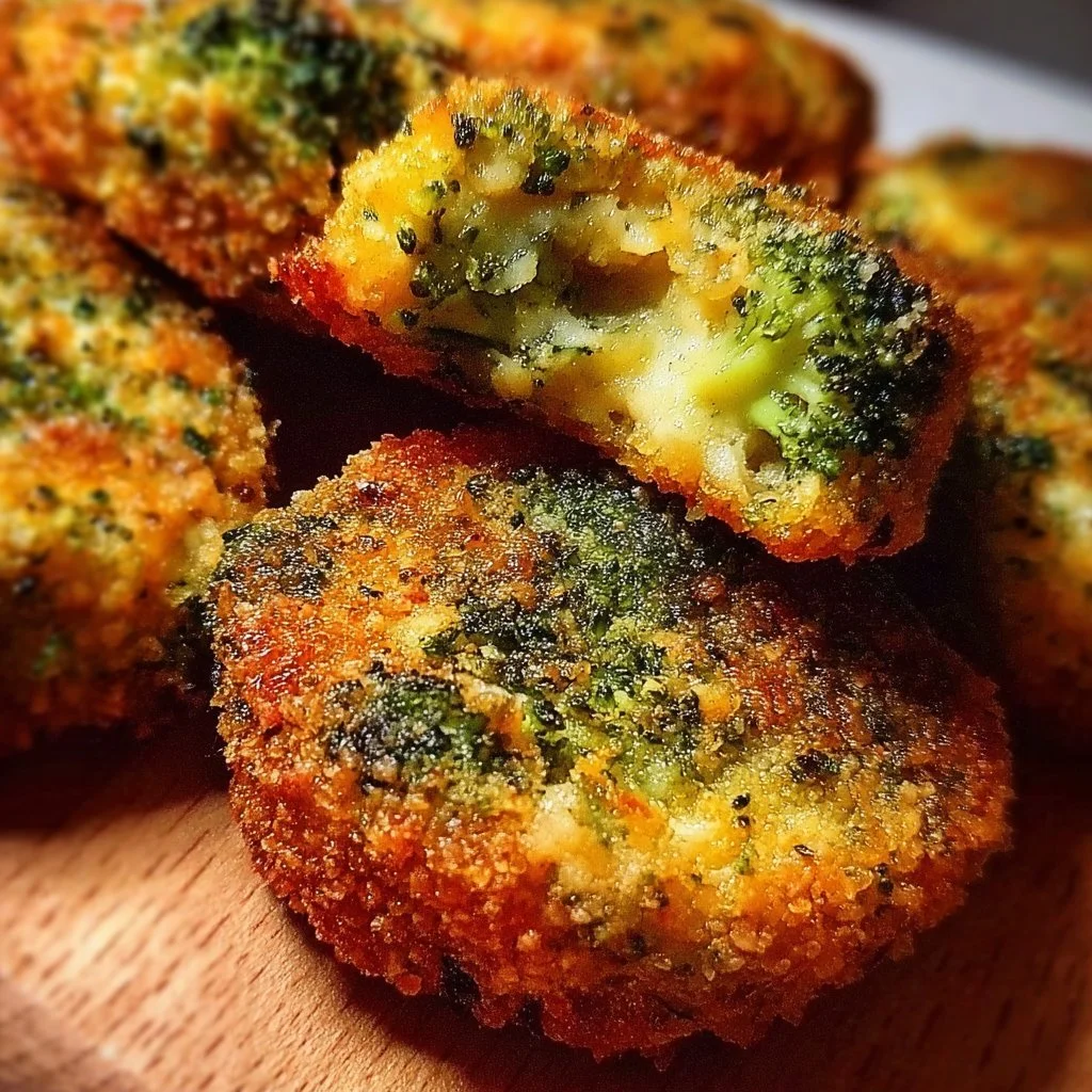 Crispy broccoli cheese rounds served on a plate