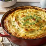 Delicious Dutch Oven Shepherd's Pie served in a rustic pot
