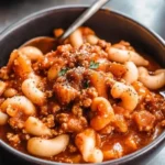 Bowl of easy American Goulash with meat and pasta