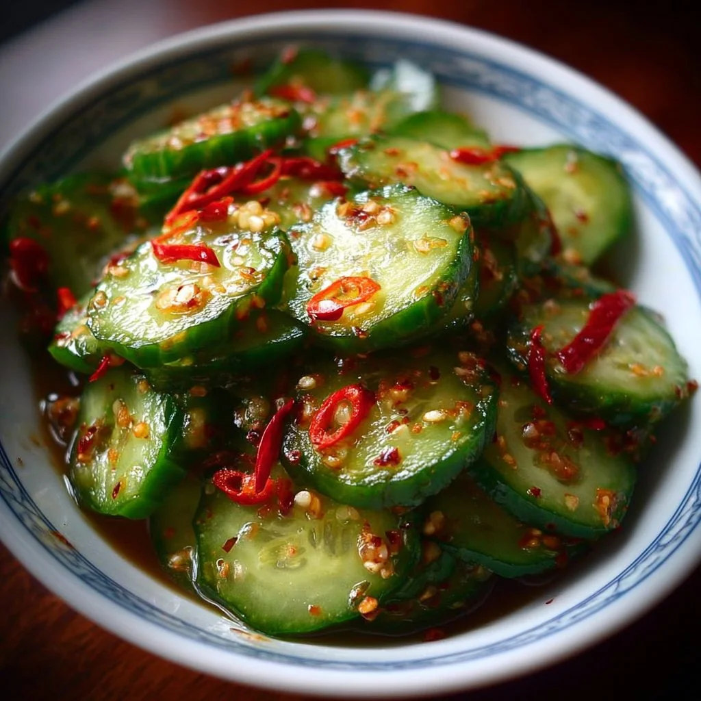 Easy Asian cucumber salad with fresh vegetables and sesame dressing