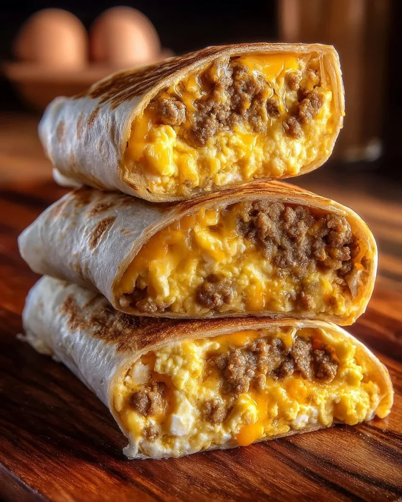 Delicious freezer breakfast burritos ready to be heated and enjoyed