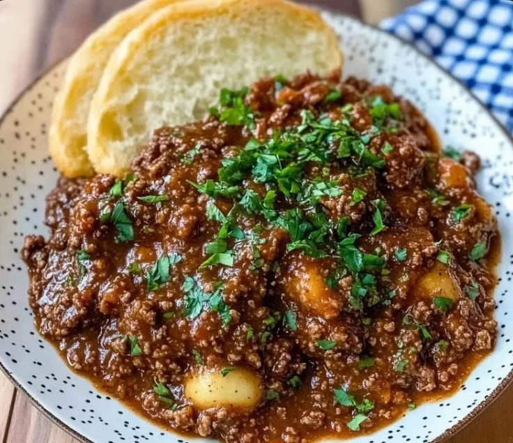 Garlic Bread Sloppy Joes served with crispy garlic bread and fresh toppings