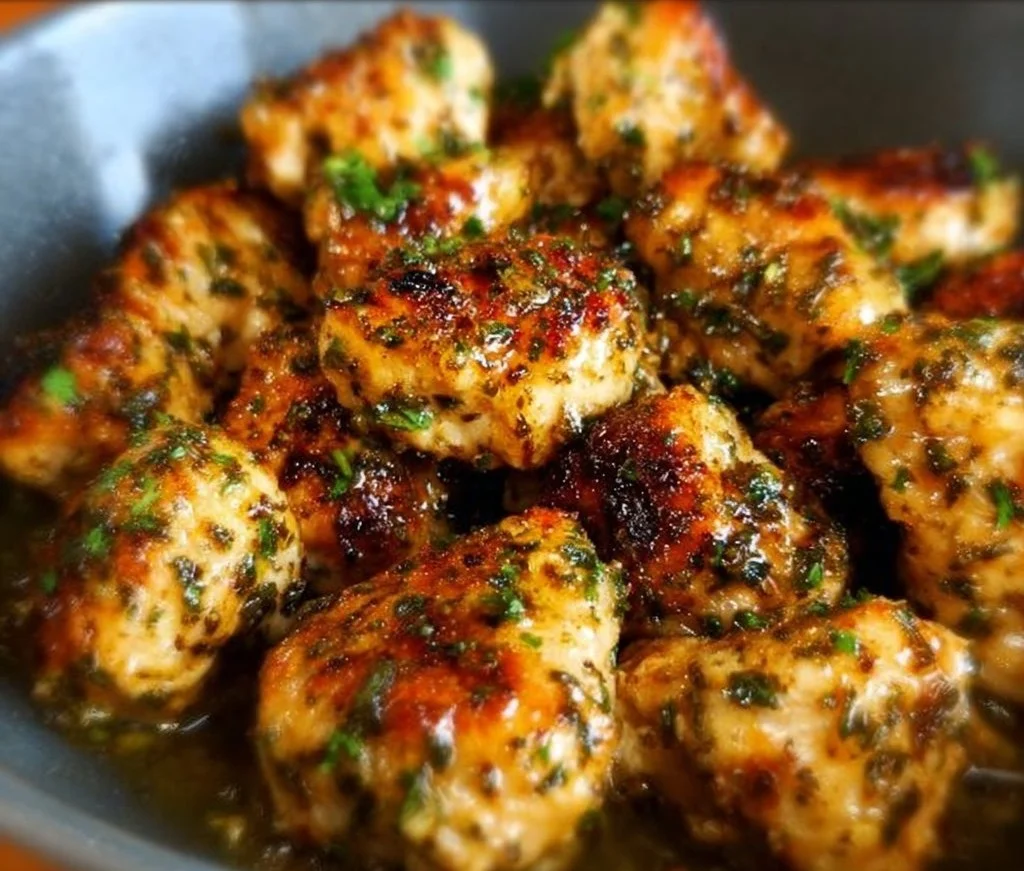 Delicious Garlic Butter Chicken Bites served on a platter