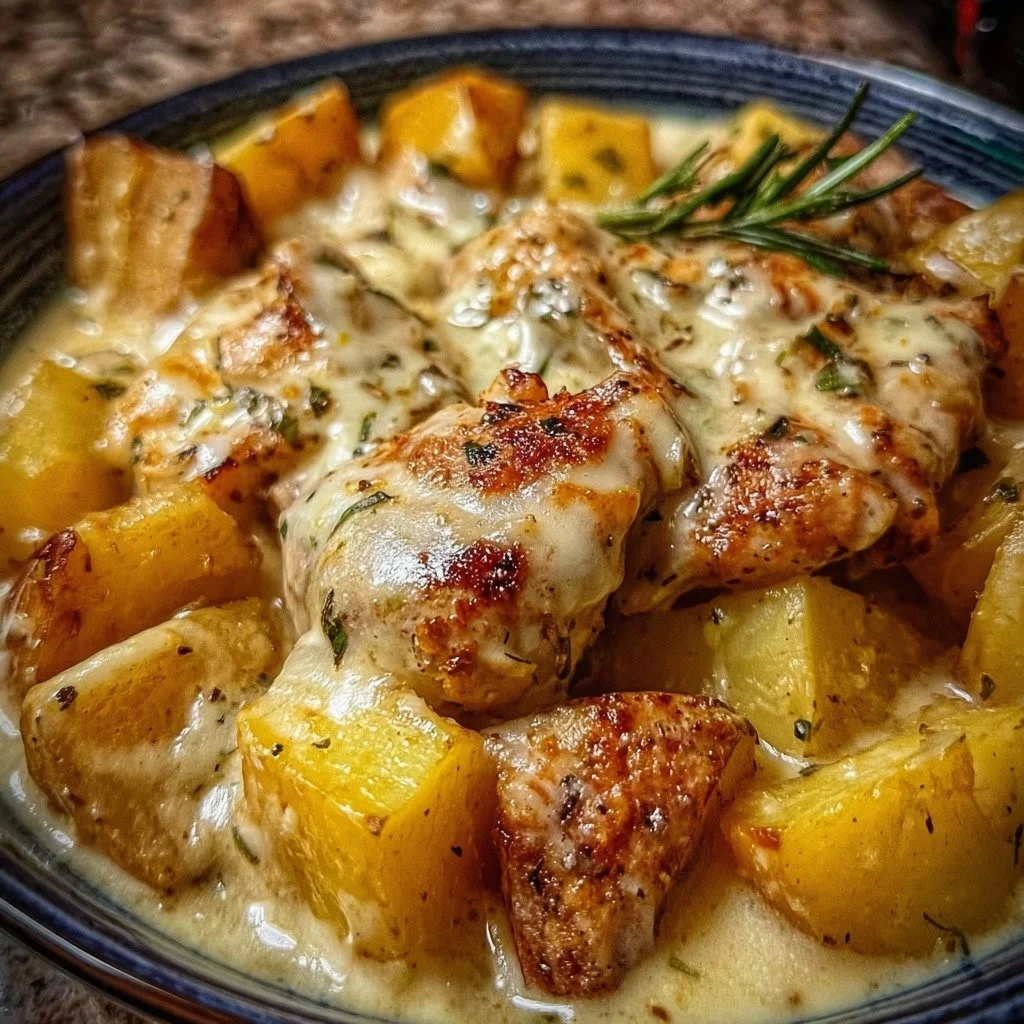 Delicious Garlic Parmesan Chicken with Potatoes cooked in a crockpot