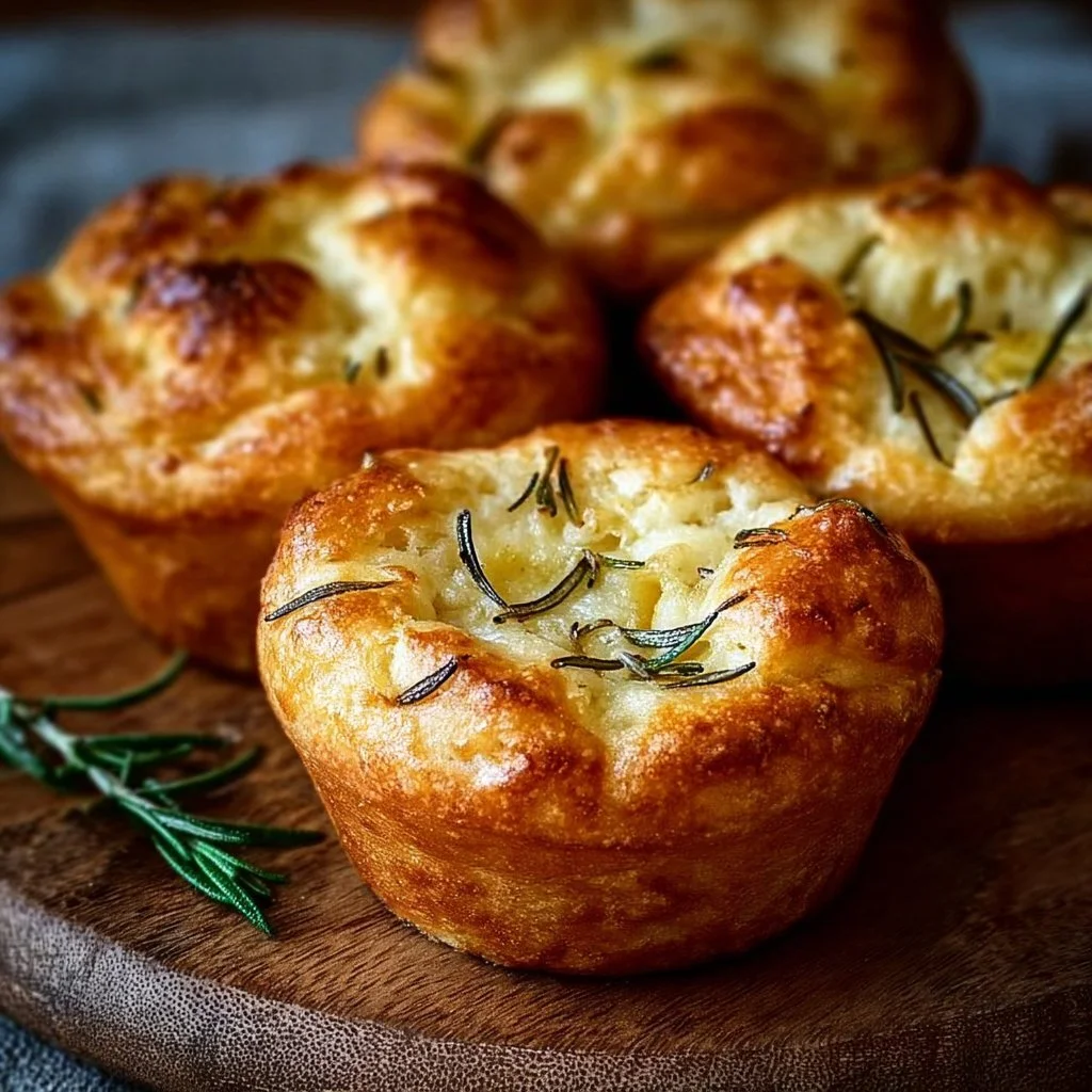Golden crust garlic rosemary focaccia muffins freshly baked