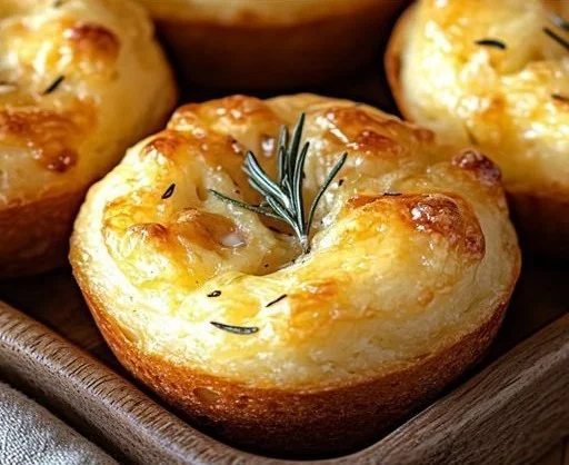 Golden Crust Garlic Rosemary Focaccia Muffins