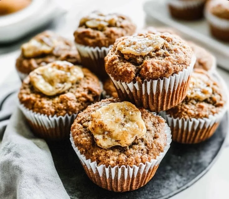 Healthy Banana Muffins 3 Freshly baked healthy banana muffins made with ripe bananas