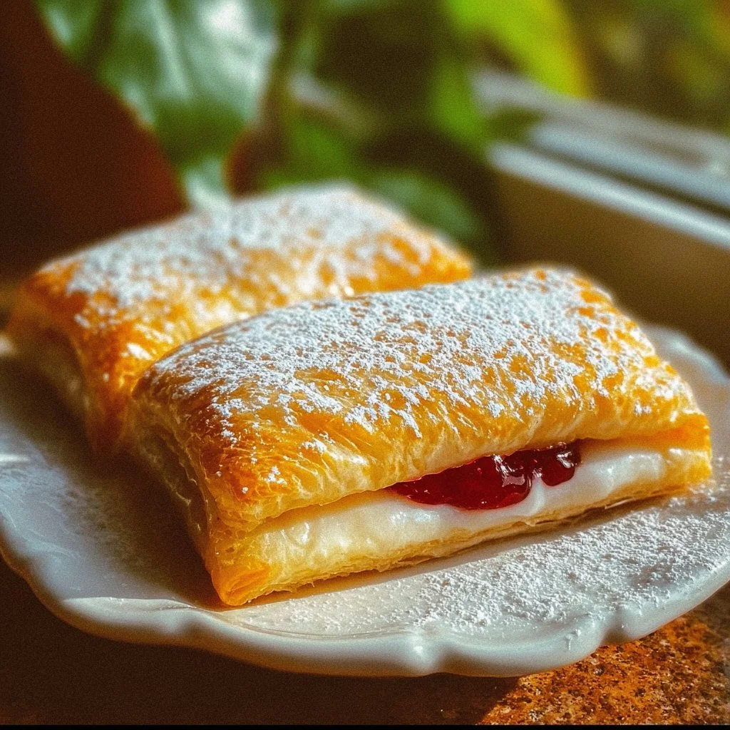 Homemade Toaster Strudel 3 Homemade toaster strudel filled with fruit and cream, fresh from the oven.