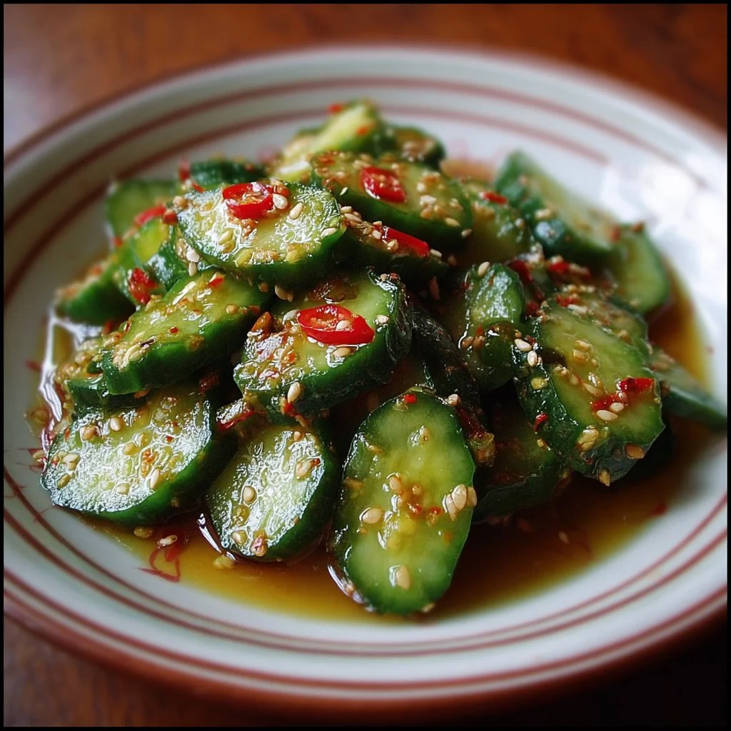 Bowl of Korean Cucumber Salad with fresh cucumbers and spices