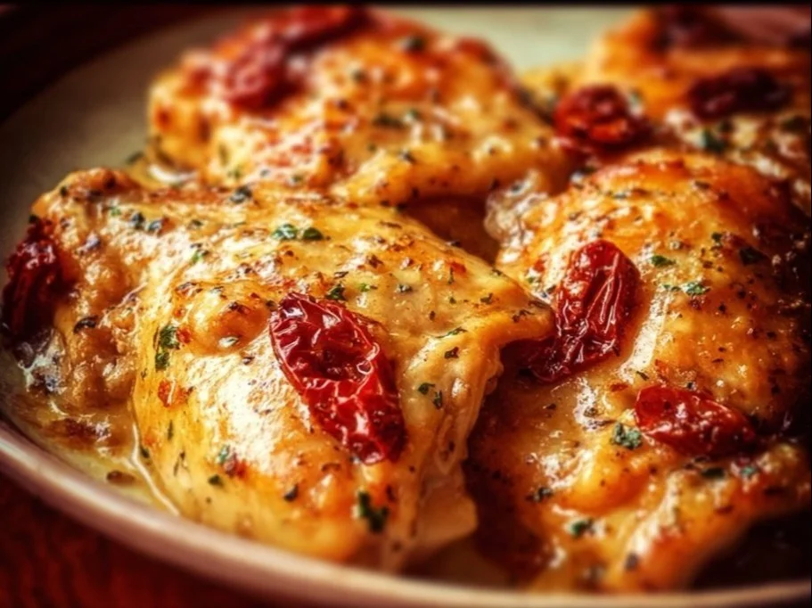 Delicious Marry Me Chicken dish served on a rustic plate.