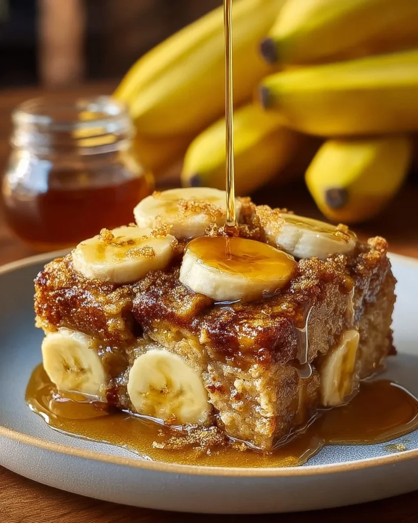 Delicious Overnight Baked Banana French Toast Casserole ready for breakfast