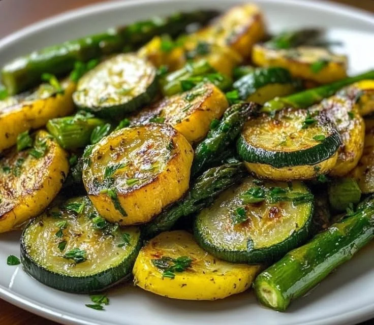 Quick Garlic Roasted Asparagus Zucchini Delight