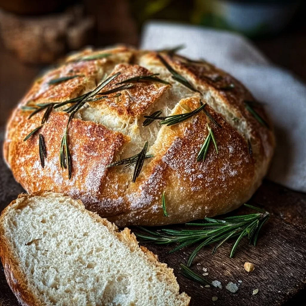 Rustic Garlic Rosemary Artisan Loaf fresh out of the oven