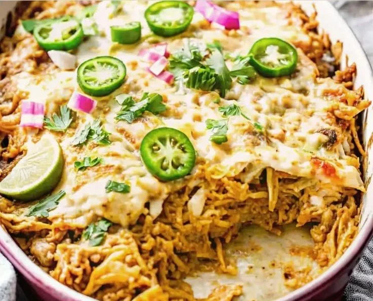 Salsa Verde Chicken Casserole 3 Salsa Verde Chicken Casserole topped with cheese and fresh herbs