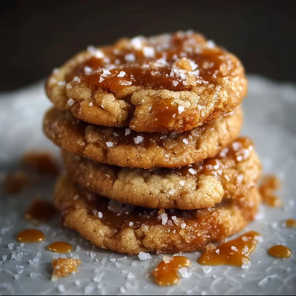Freshly baked salted caramel cookies with sea salt sprinkles