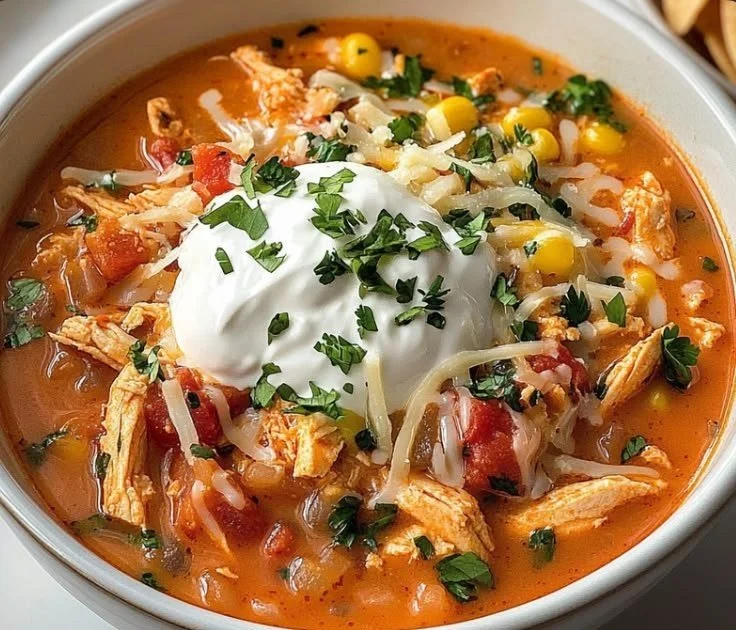 Slow Cooker Buffalo Chicken Chili served in a bowl with toppings