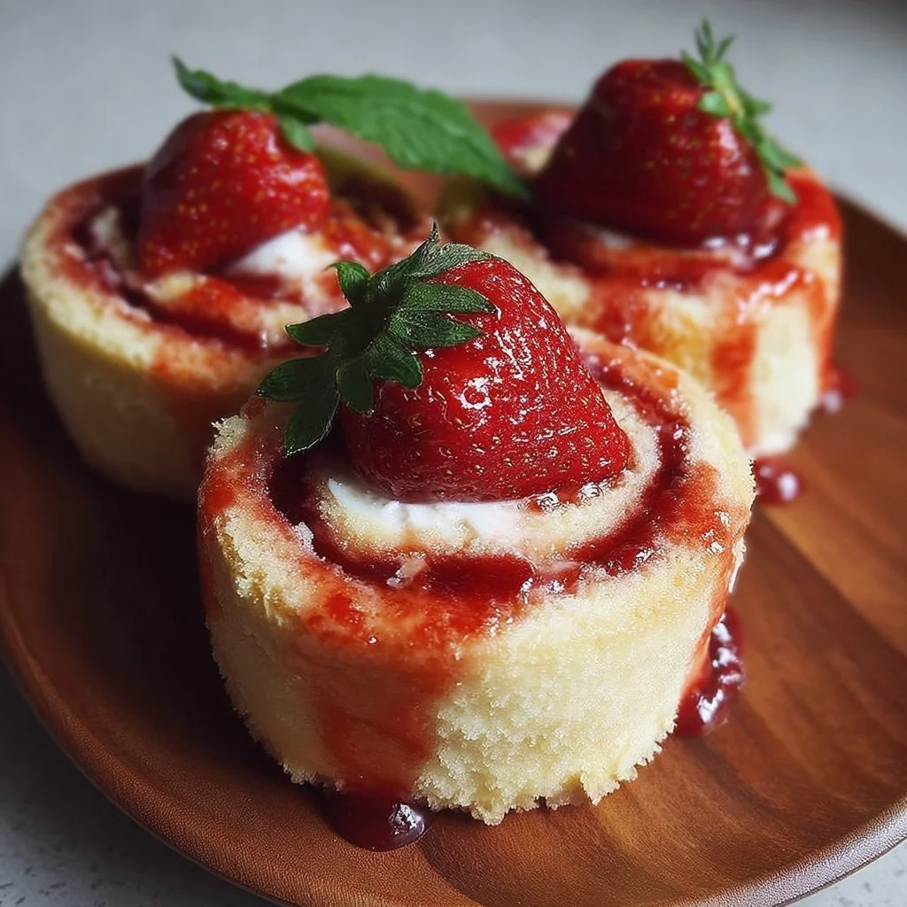 Sweet strawberry cheesecake rolls with fresh strawberries and cream cheese filling