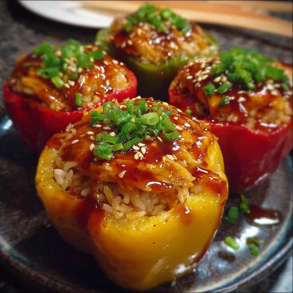 Teriyaki Pineapple Chicken Rice Stuffed Peppers 3 Teriyaki Pineapple Chicken Rice Stuffed Peppers ready to serve