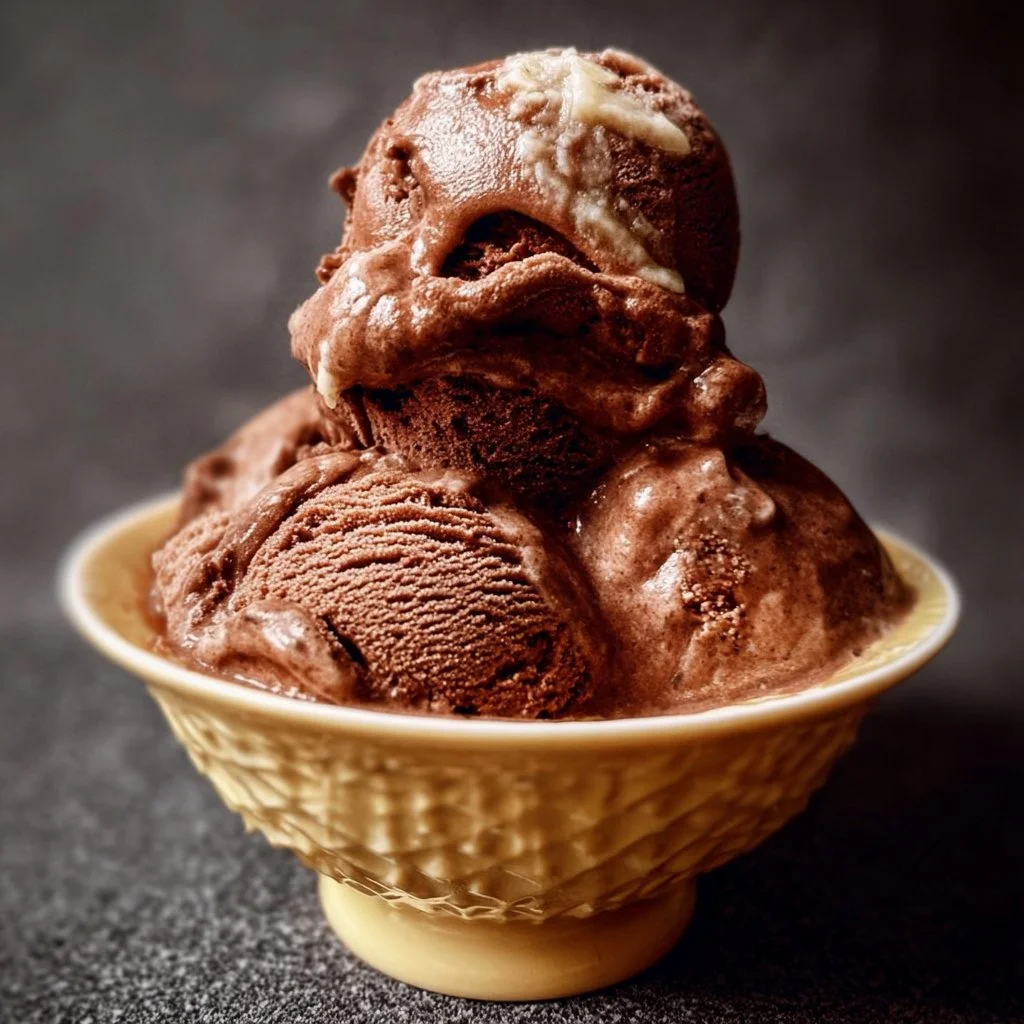 Delicious homemade chocolate ice cream in a bowl