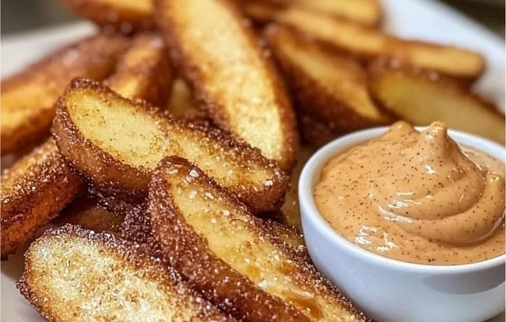 Freshly baked apple fritters topped with cinnamon sugar on a plate