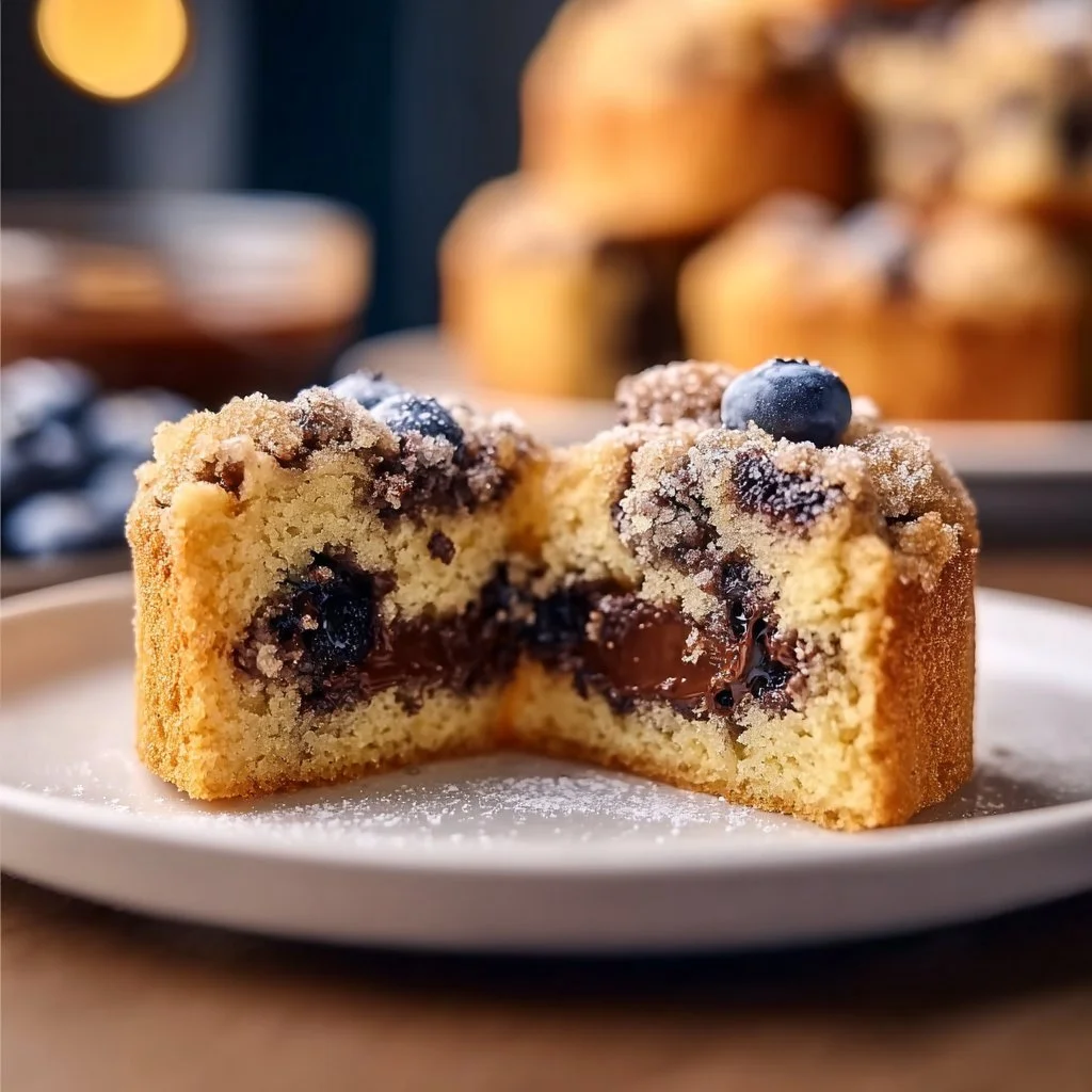 Blueberry streusel coffee cake with a golden topping and fresh blueberries