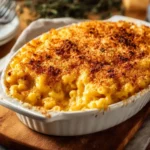 Delicious Classic Mac and Cheese served in a bowl, topped with golden breadcrumbs.