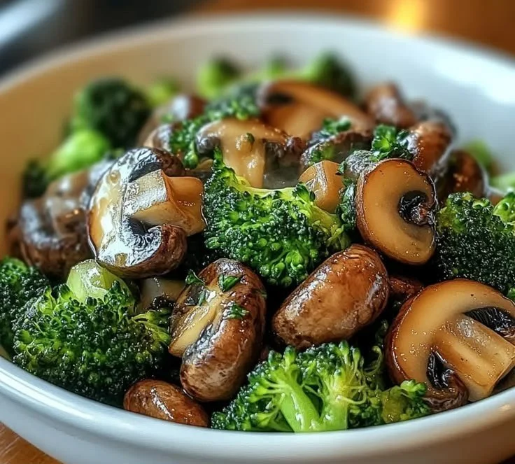 Creamy Mushrooms & Broccoli Delight 3 Creamy mushrooms and broccoli dish served in a bowl