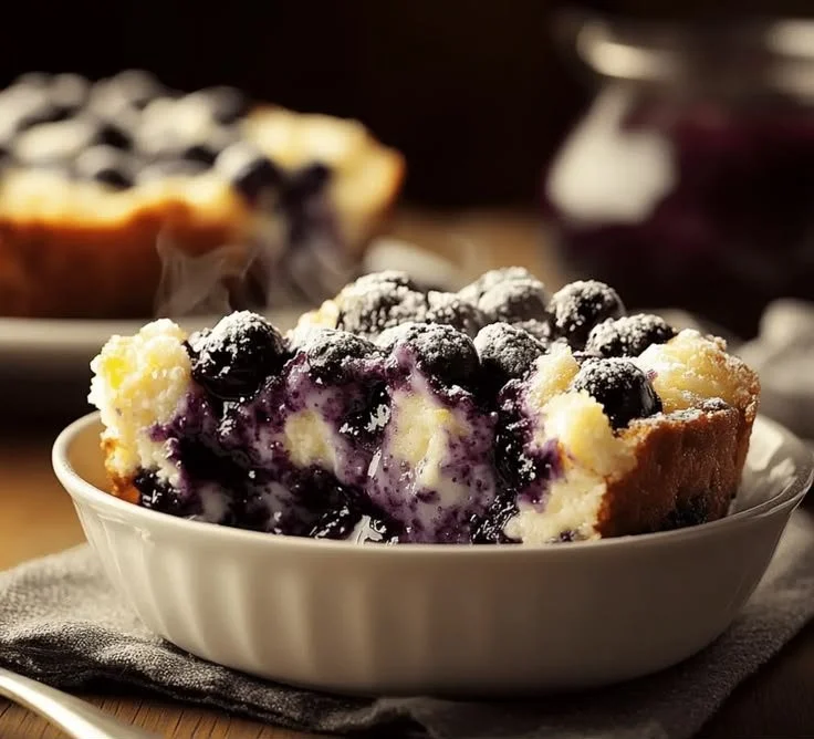 Delicious Easy Cheesecake Blueberry Dump Cake with blueberries and cream cheese
