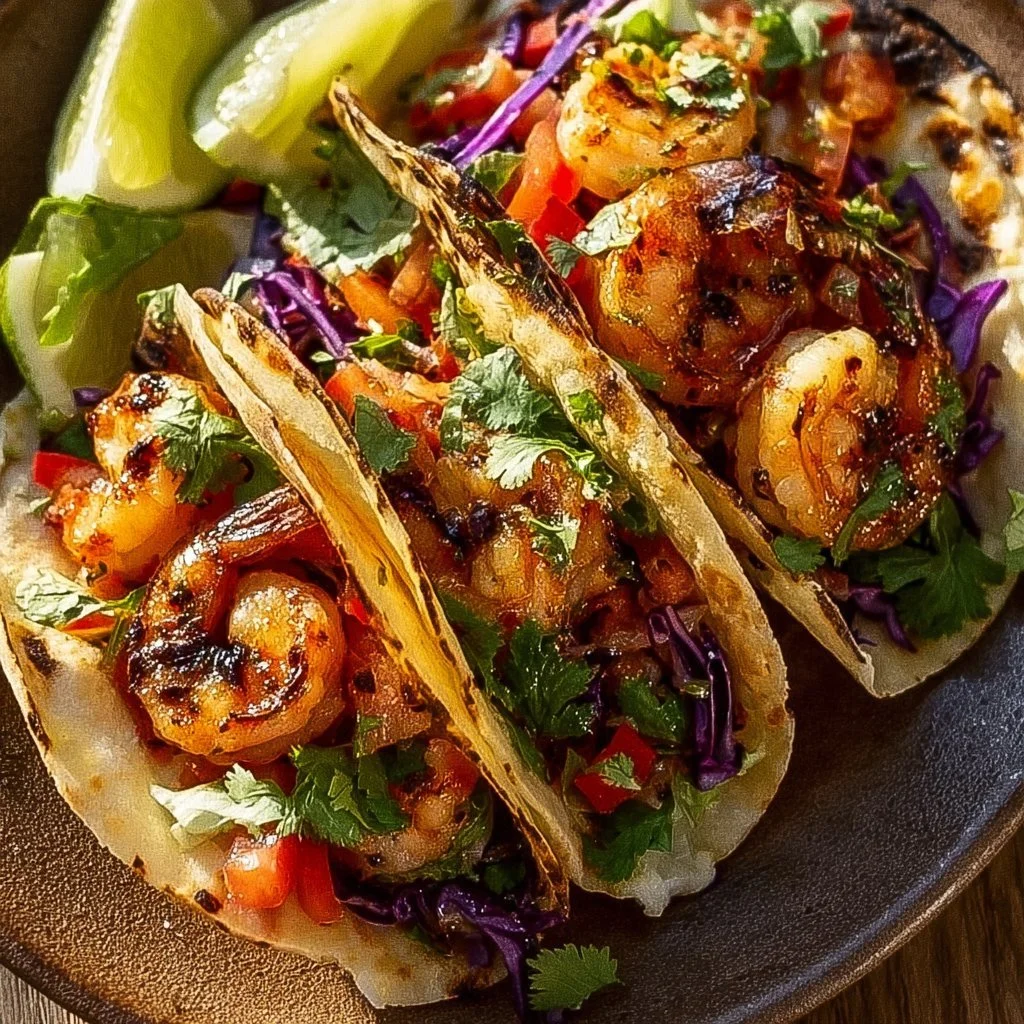 Easy Grilled Shrimp Tacos 3 Delicious easy grilled shrimp tacos served with fresh toppings
